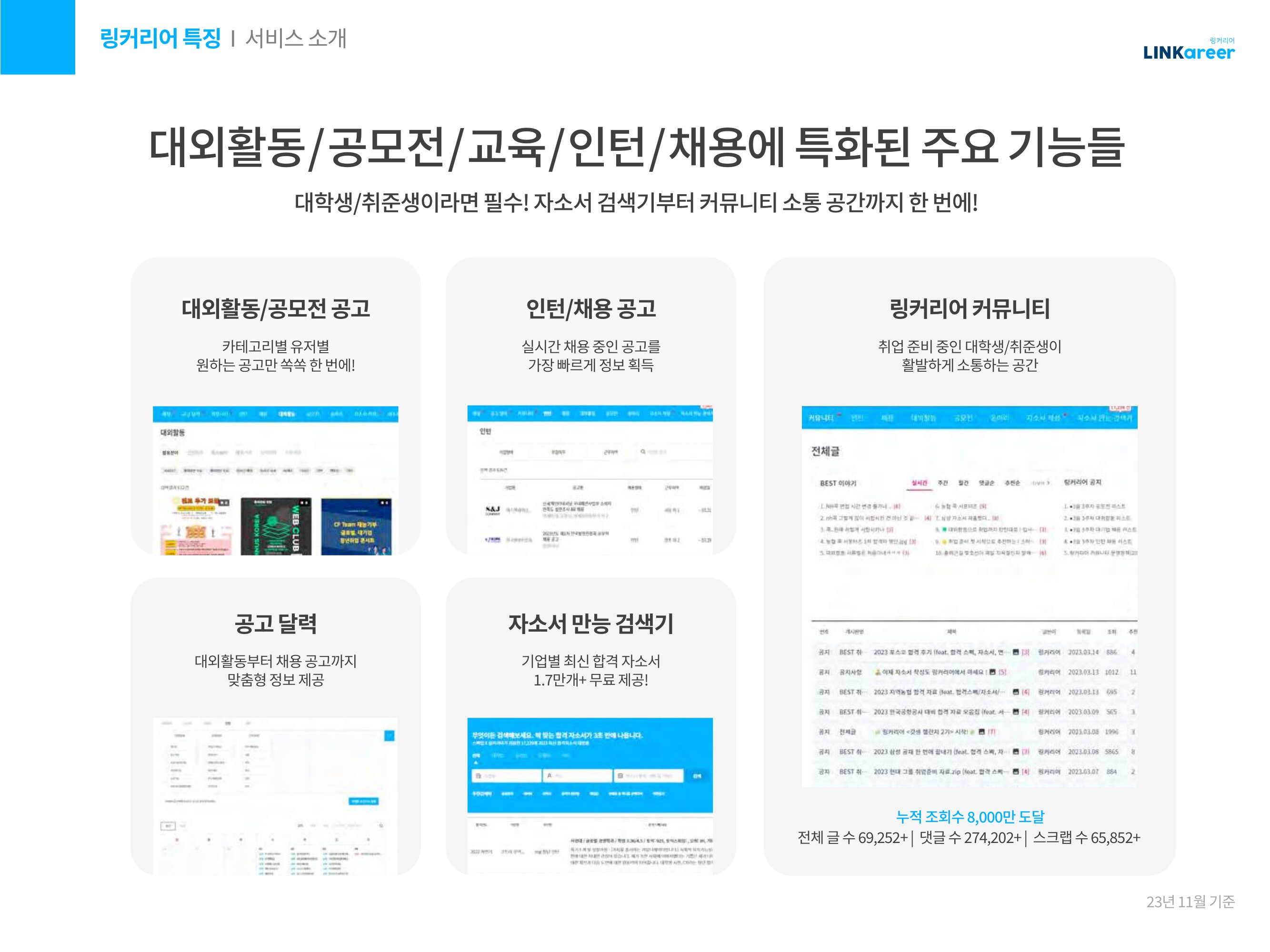 대외활동/공모전/교육/인턴/채용에 특화된 주요 기능